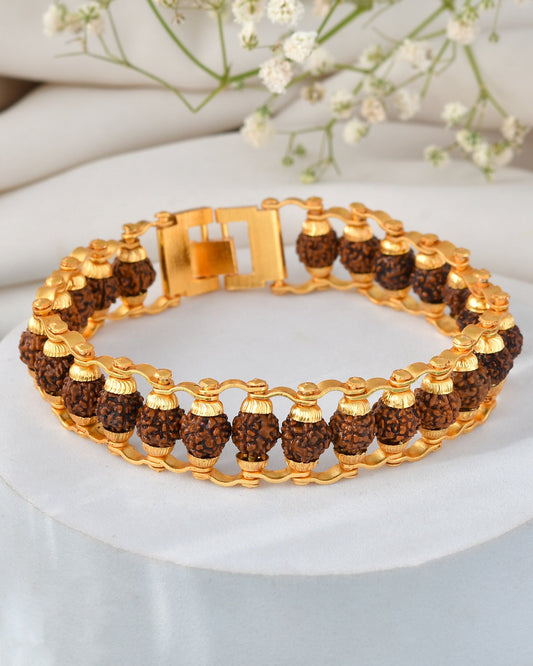 Jewels Nest Elegant Gold-Polished Rudraksha Bracelet - Swadesiicart