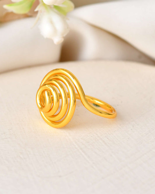 Jewels Nest Gold-Plated Spiral Dome Adjustable Finger Ring | Anti-Tarnish Modern Coil Design for Women