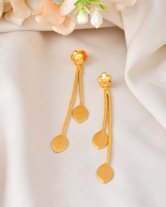 Jewels Nest Gold-Plated Leaf Chain Drop Earrings | Elegant Dual-Strand Dangler with Matte Finish Petals - Swadesiicart