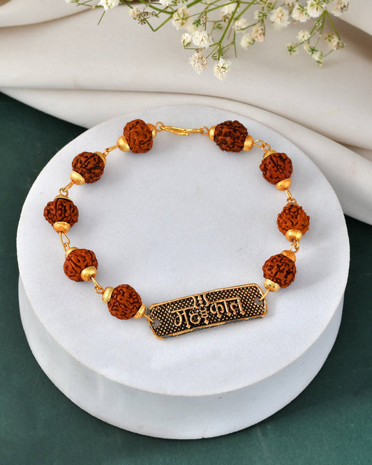 Jewels Nest Spiritual Rudraksha & Gold-Polished Bracelet - Swadesiicart