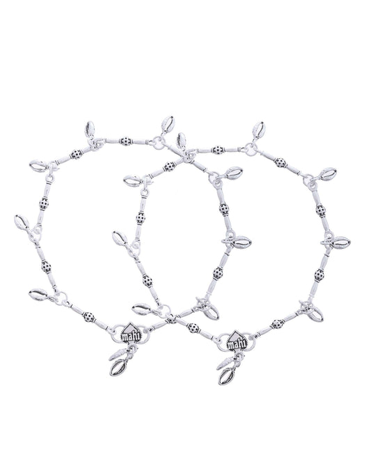 Jewels Nest Oxidized Silver-Toned Tribal Barrel Charm Anklet – Set of 2