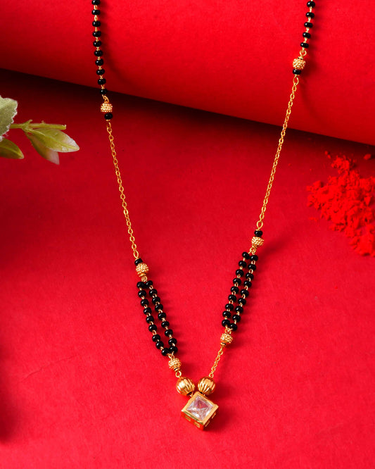 Jewels Nest Traditional Black Beaded Mangalsutra with Geometric Stone Pendant
