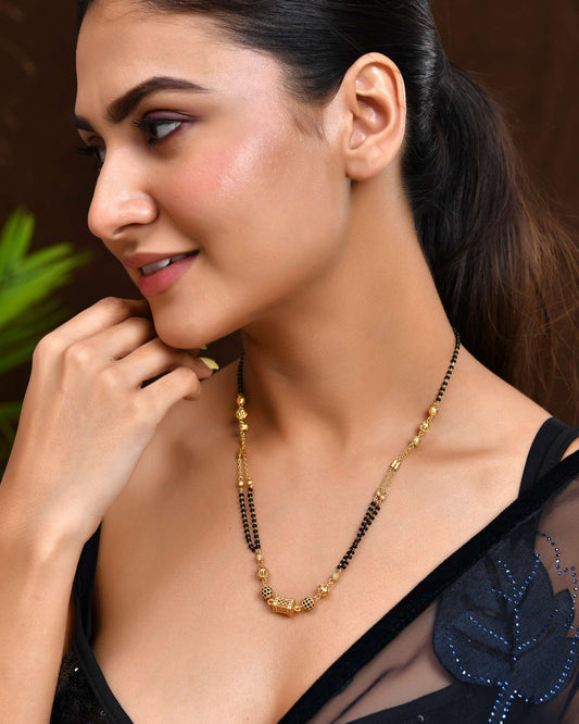 Jewels Nest Gold-Plated Traditional Double-Line Mangalsutra with Barrel Pendant