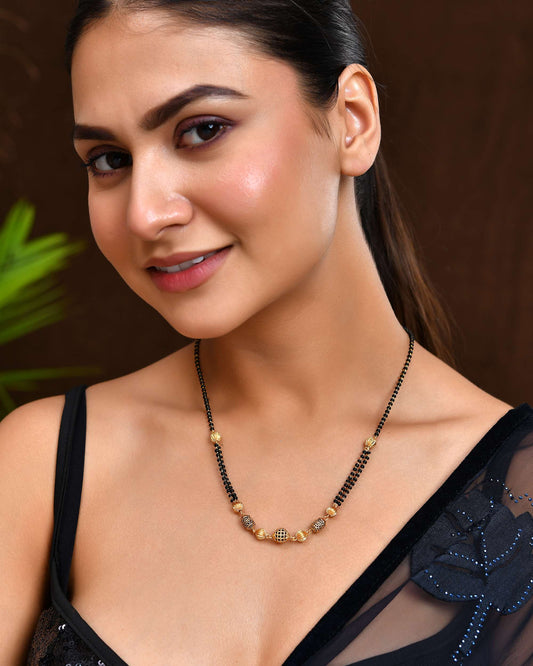 Jewels Nest Traditional Gold Bead Mangalsutra with Black Double Chain - Swadesiicart