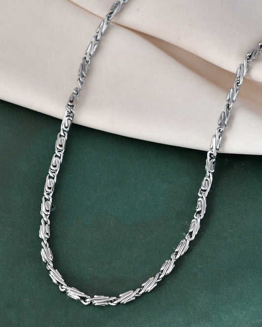 Jewels Nest Men's Silver-Tone Stainless Steel Self-Design Link Chain | Swadesiicart