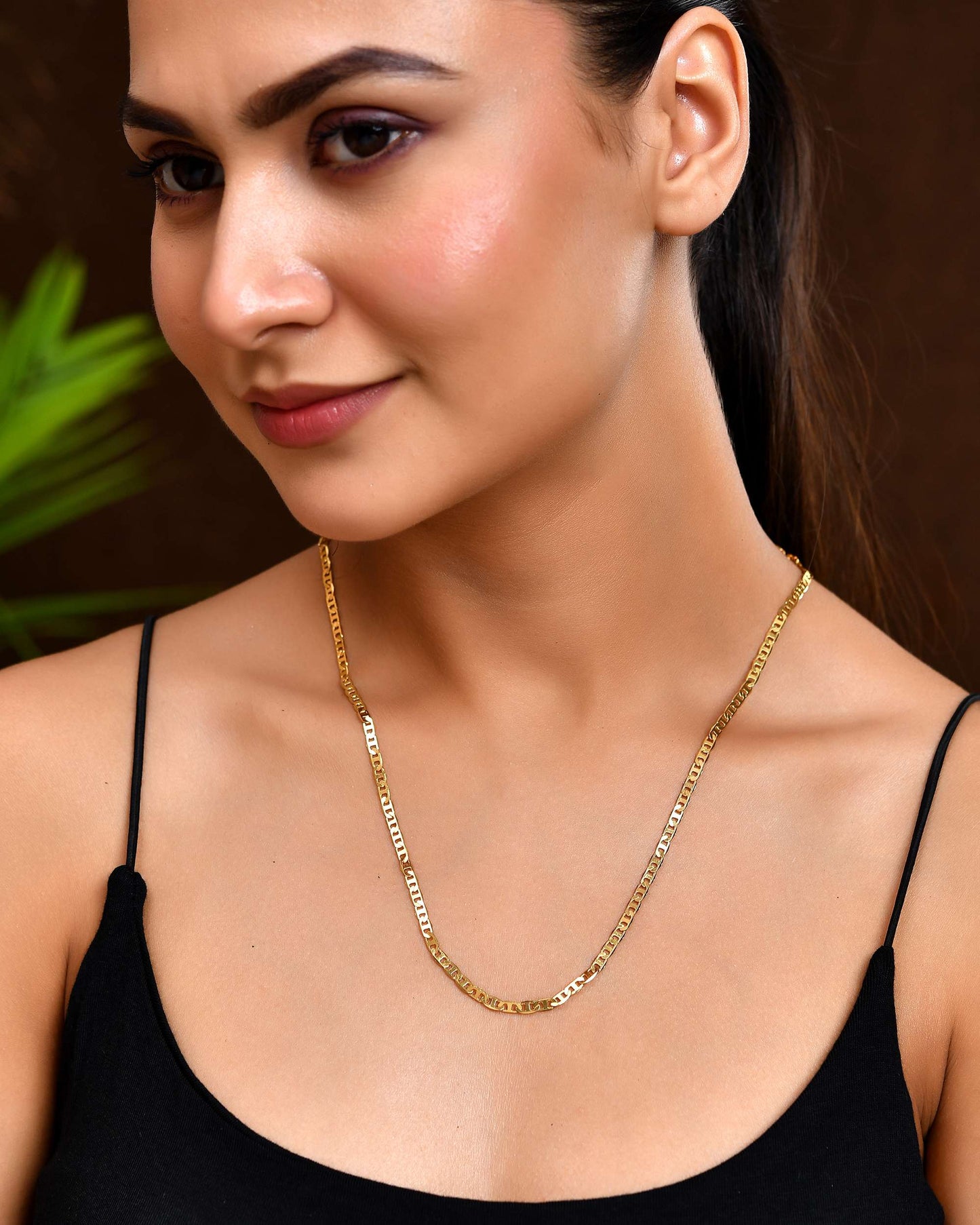 Jewels Nest Classic Glossy Gold-Tone Flat Chain for Men & Women - Swadesiicart