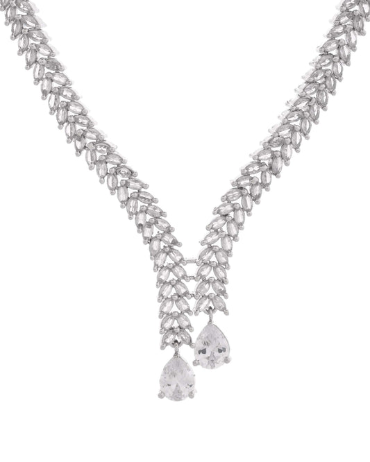 Jewels Nest Silver-Plated American Diamond Necklace Set with Teardrop CZ Stones