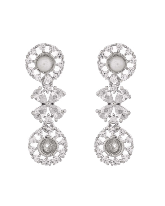 Jewels Nest Silver-Plated Pearl & American Diamond Floral Necklace Set
