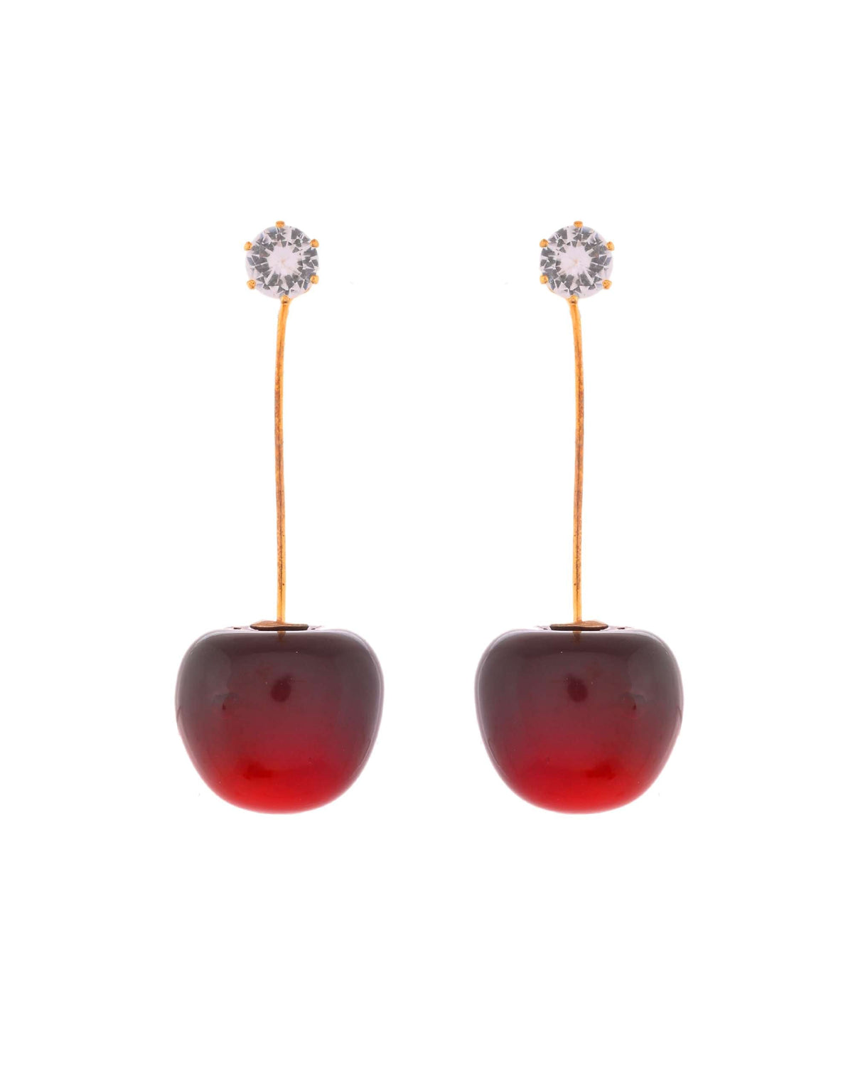 Jewels Nest Gold-Tone Cherry Drop Earrings with Crystal Studs for Women