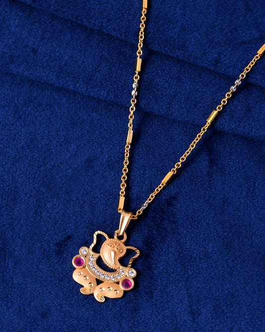 Jewels Nest Traditional Gold-Tone Pendant Chain with Ruby Accents - Swadesiicart