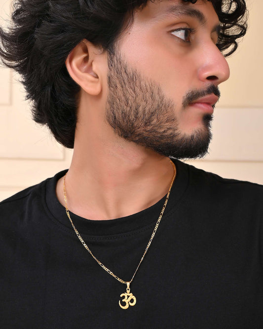 Jewels Nest Gold-Toned Om Pendant Chain for Men & Women | Devotional Lord Shiva Jewelry - Swadesiicart