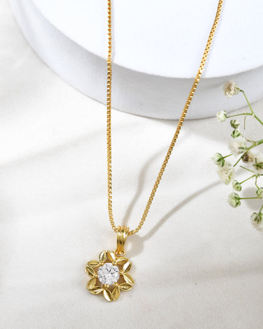 Jewels Nest Elegant Gold-Polished Floral Pendant with Sparkling Stone | Swadesiicart