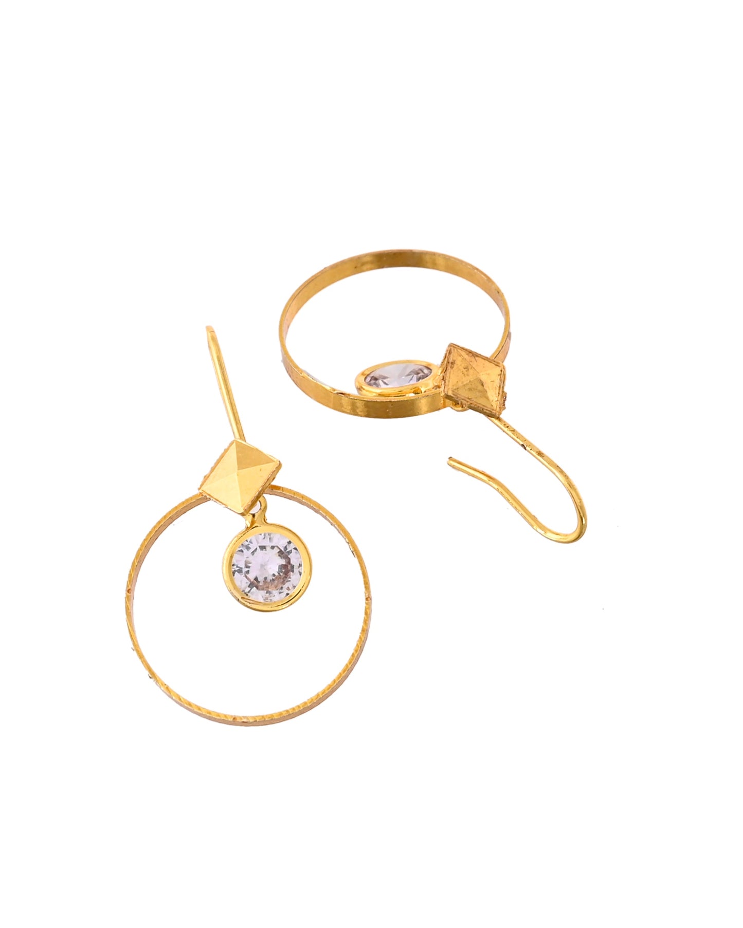 Jewels Nest Gold-Tone Hoop Earrings with Square Crystal Detailing - Swadesiicart
