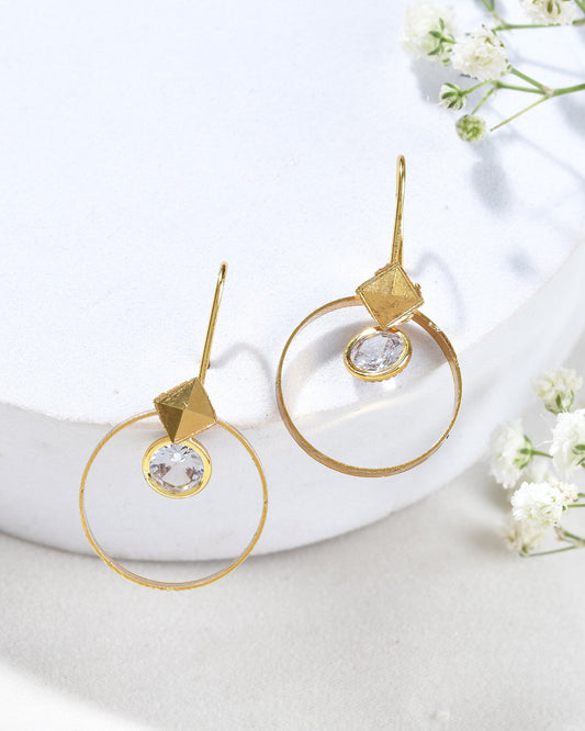 Jewels Nest Gold-Tone Hoop Earrings with Square Crystal Detailing