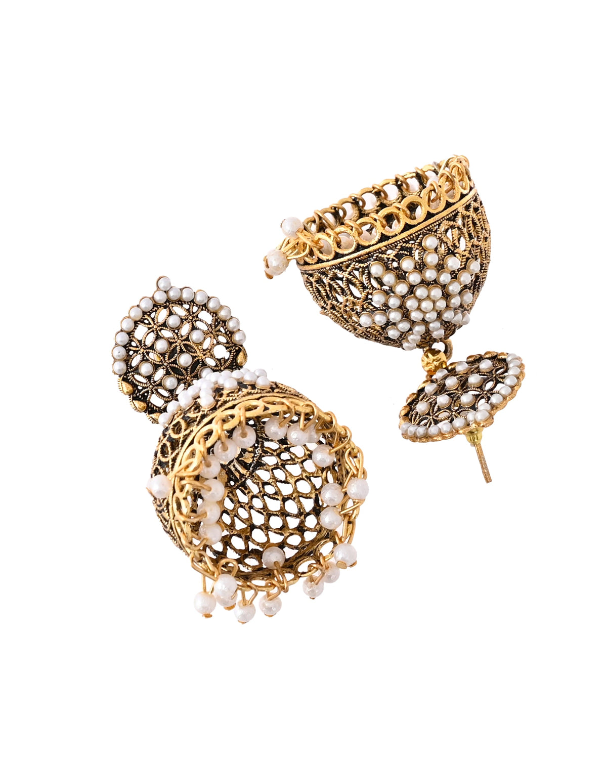 Jewels Nest Gold-Polished Pearl Jhumka Earrings – Traditional Ethnic Design