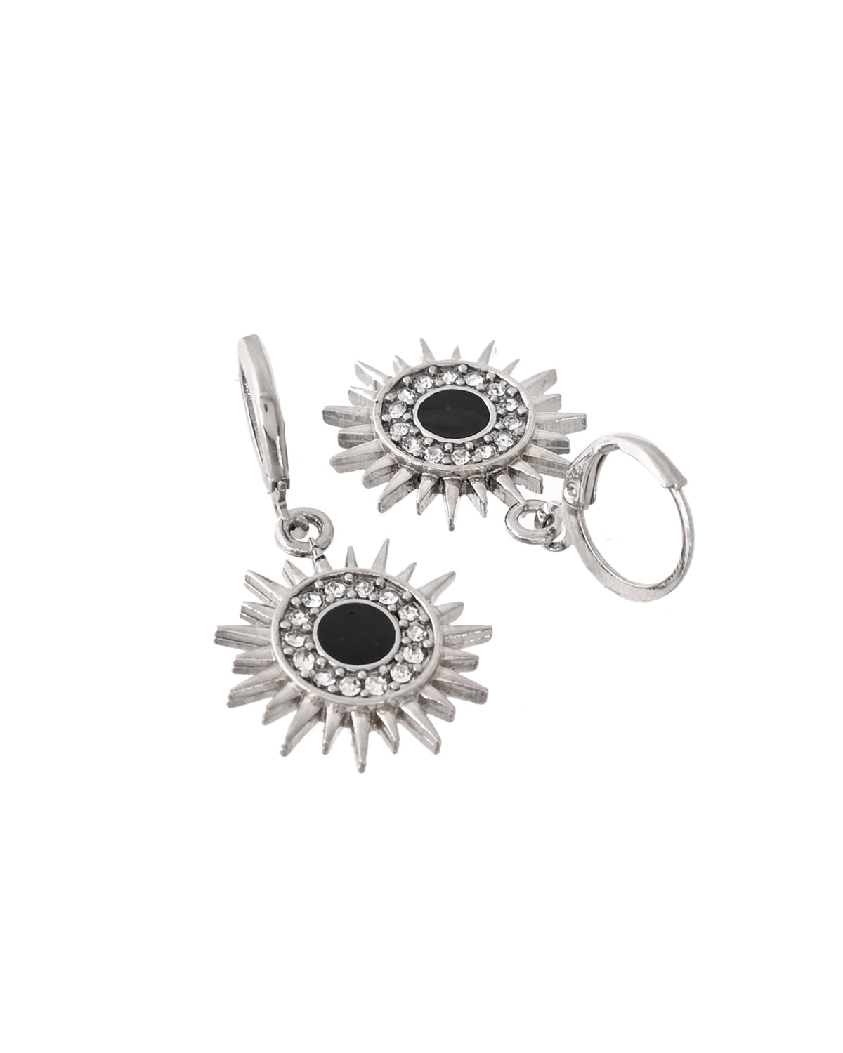 Jewels Nest Stainless Steel Evil Eye Sunburst Dangle Earrings with Crystal Embellishments