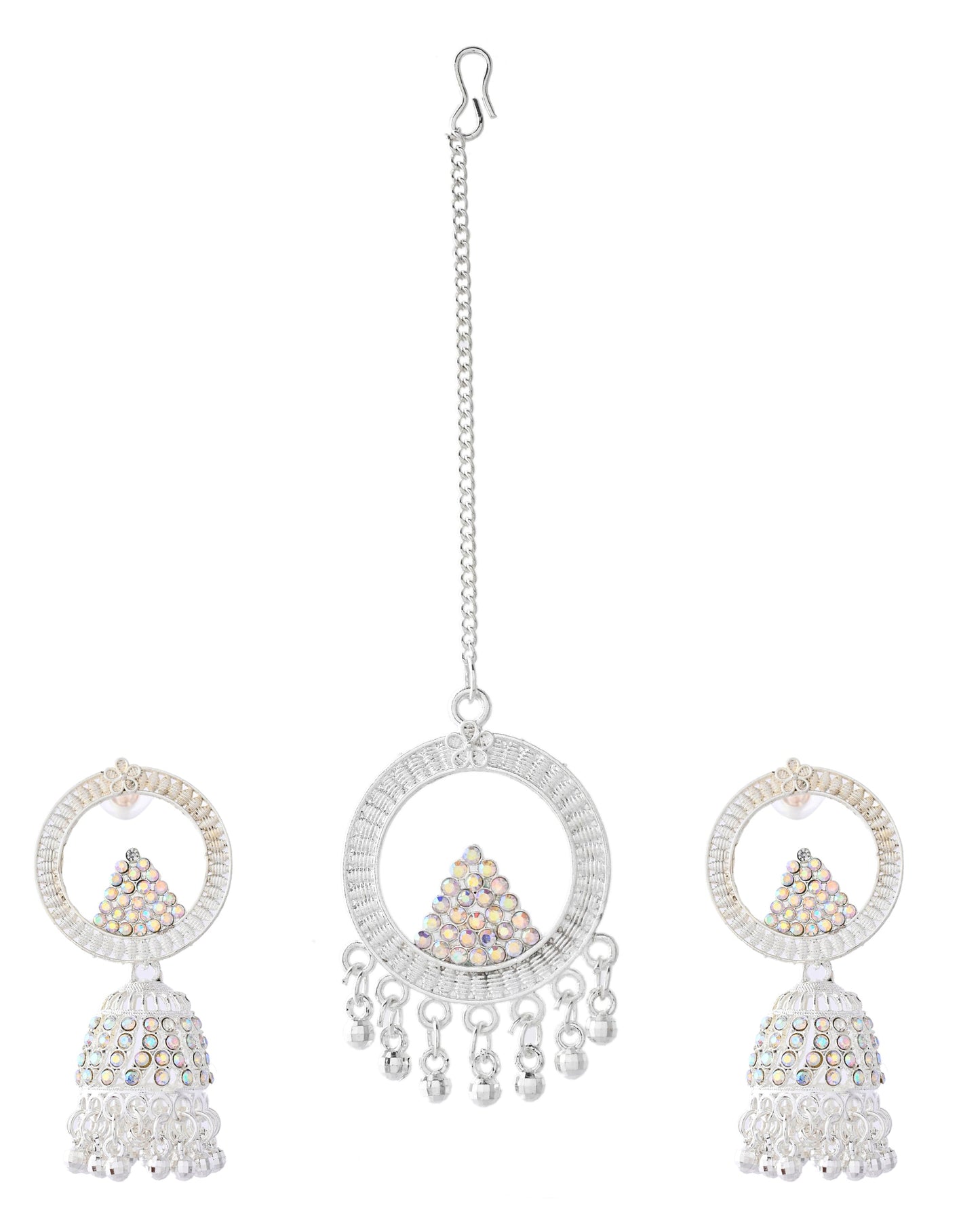 Jewels Nest Silver-Plated Crystal Embellished Jhumka Earrings with Circular Hoops - Swadesiicart