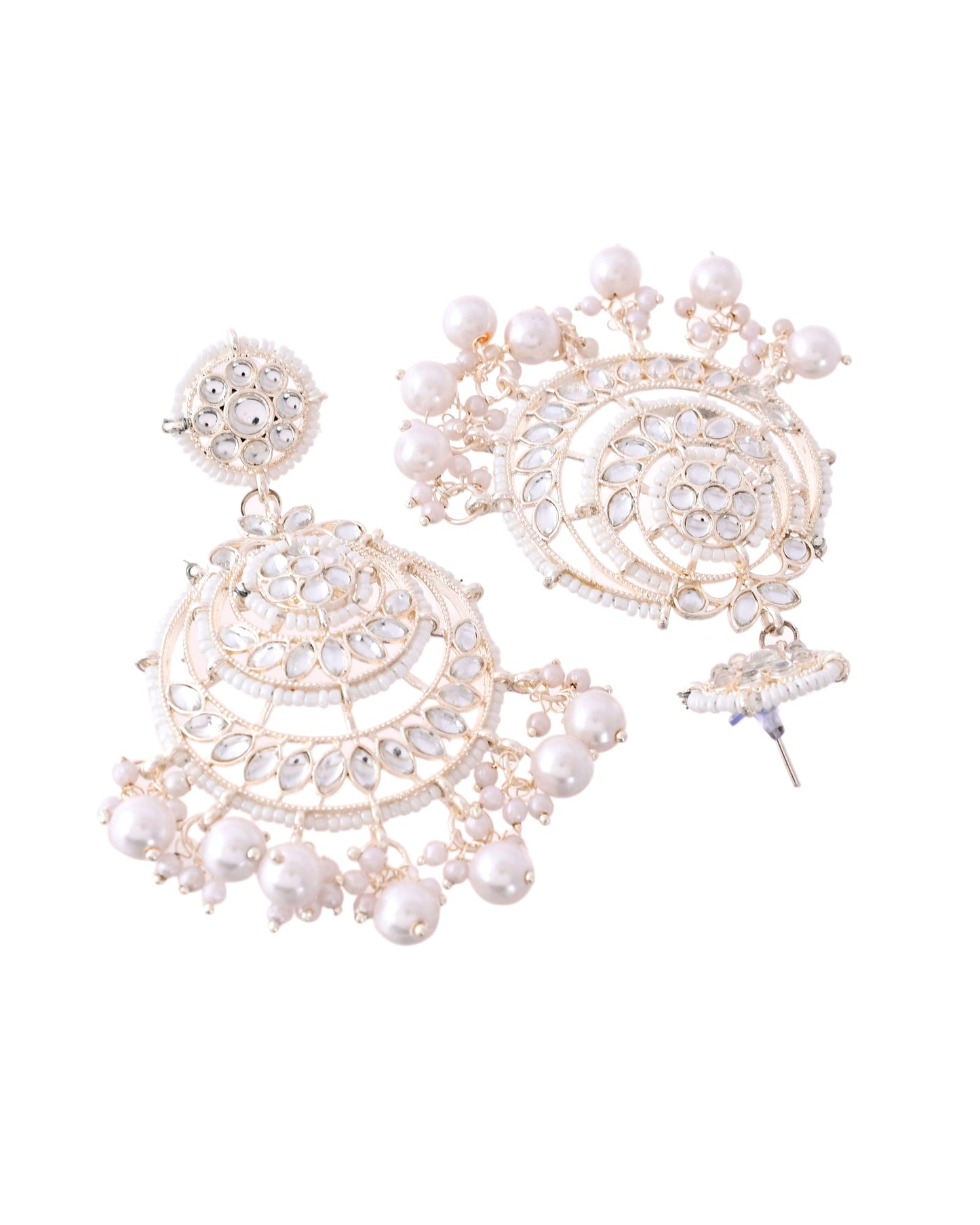 Jewels Nest Silver-Plated Grand Chandbali Earrings with Pearl and Kundan Work - Swadesiicart