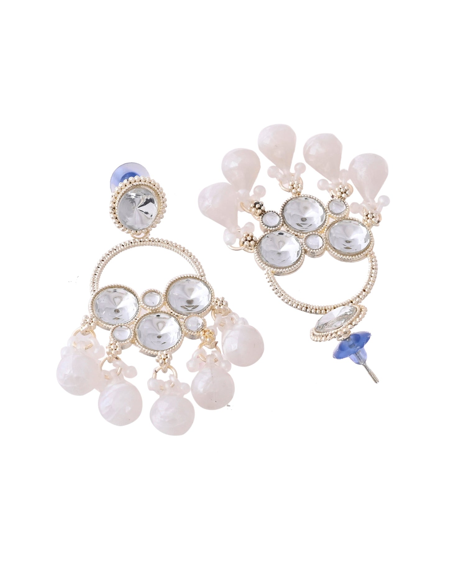 Jewels Nest Gold-Polished Hoop Earrings with Kundan and Pearl Hangings - Swadesiicart