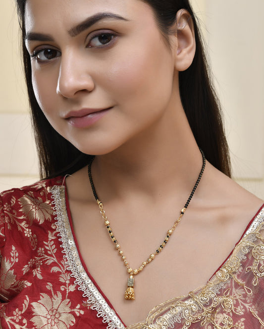 Jewels Nest Graceful Gold-Polished Black Bead Mangal Sutra with Intricate Pendant | Swadesiicart