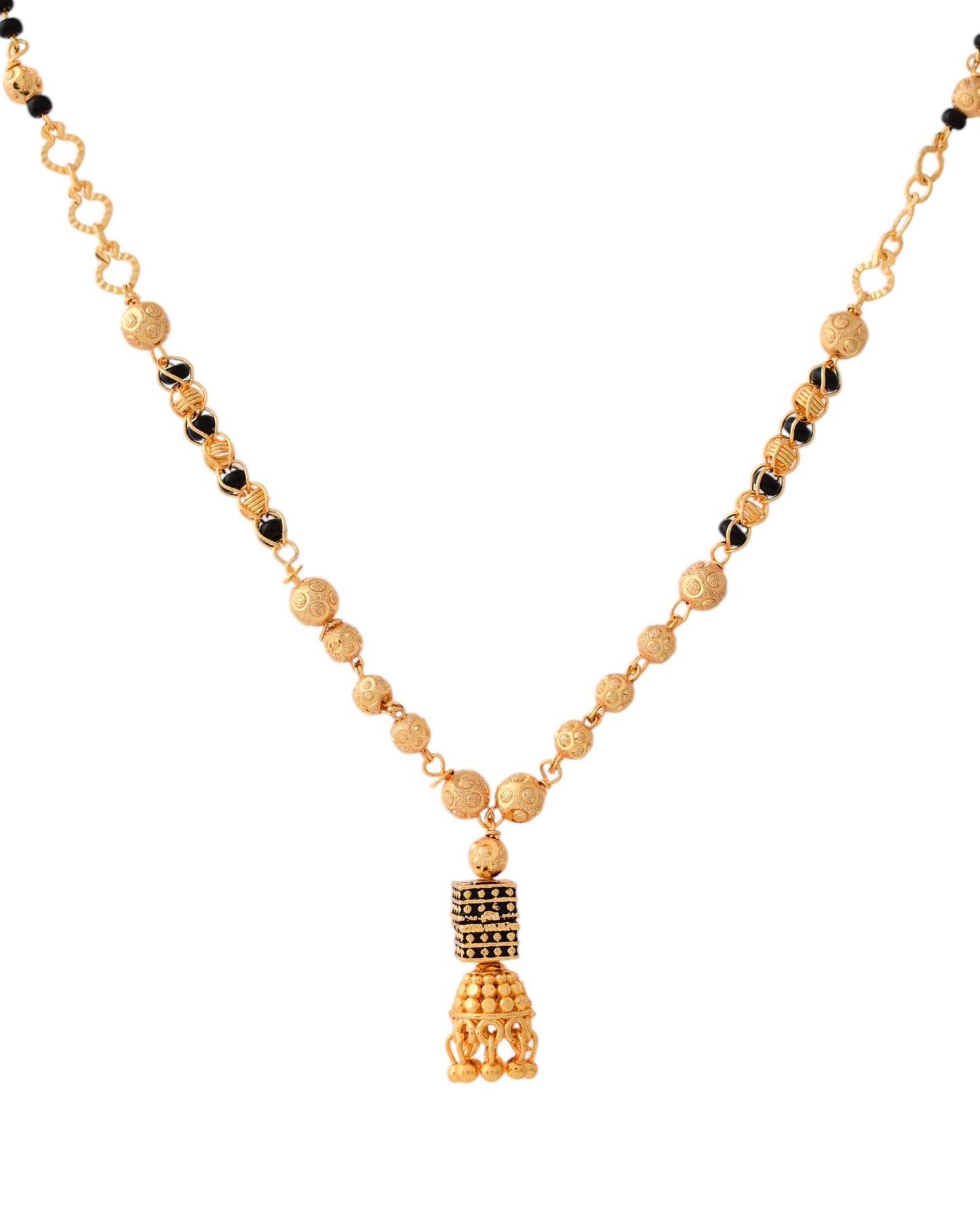 Jewels Nest Graceful Gold-Polished Black Bead Mangal Sutra with Intricate Pendant | Swadesiicart