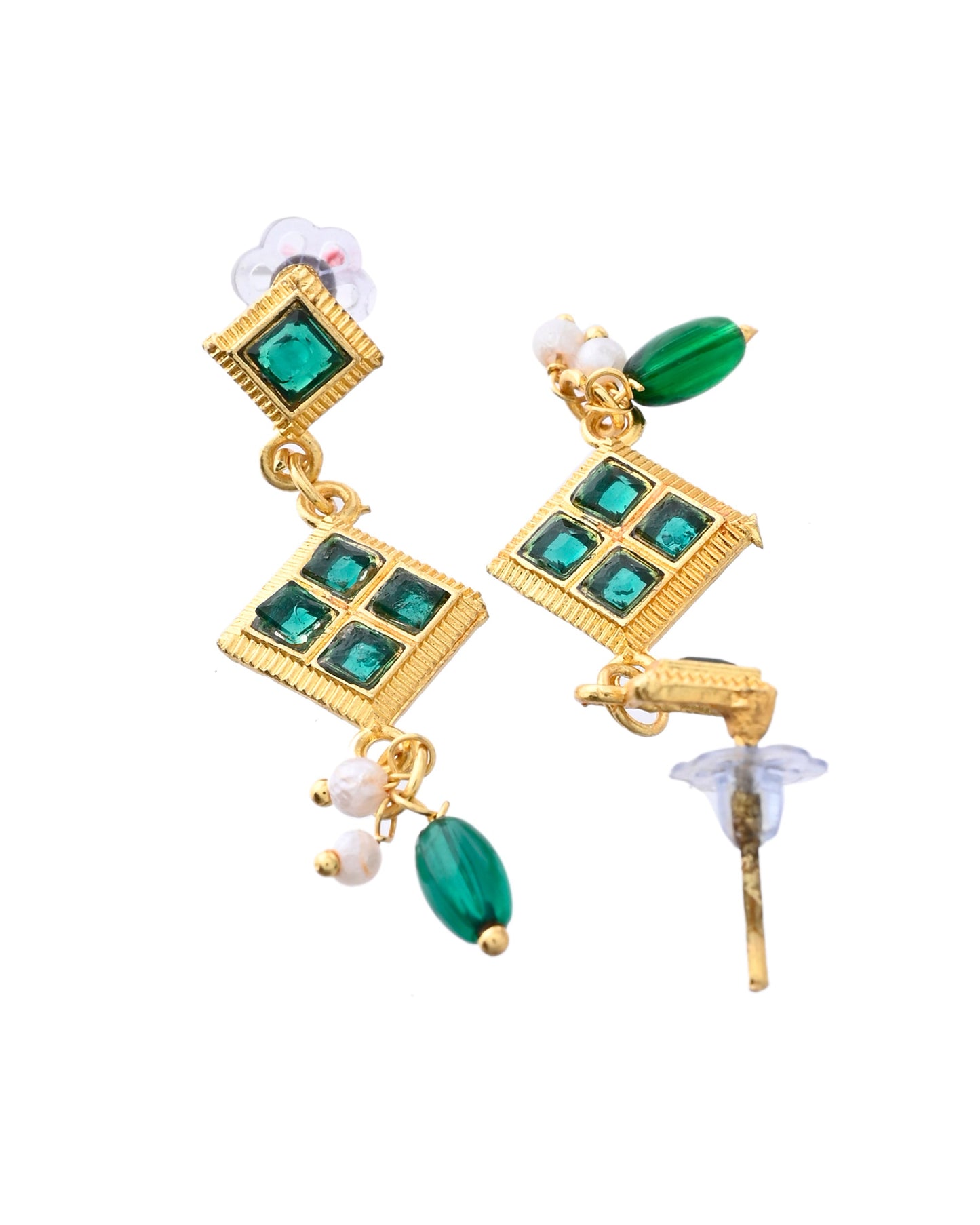 Jewels Nest Elegant Green Square Drop Necklace & Earrings Set - Swadesiicart