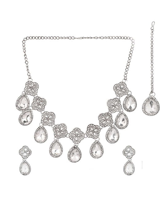 Jewels Nest Elegant Silver-Tone Crystal Drop Necklace for Weddings & Party Wear