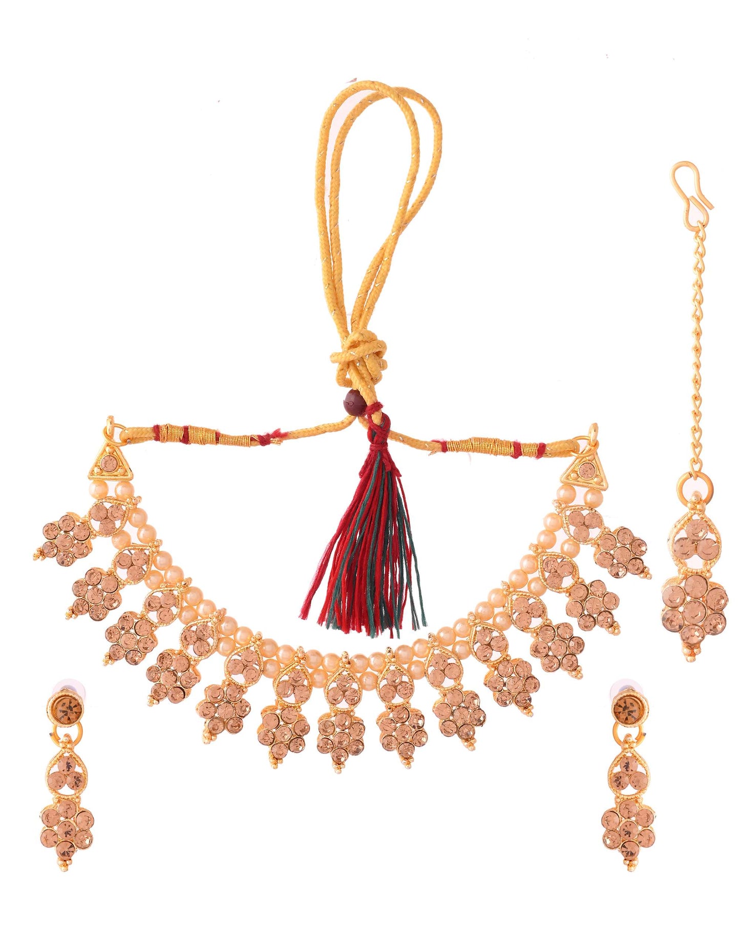 Jewels Nest Traditional Golden Kundan Pearl Necklace with Antique Brown Stones – Festive & Bridal Wear - Swadesiicart