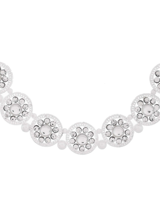 Jewels Nest Silver-Plated Crystal-Embedded & Pearl Beaded Ethnic Jewellery Set