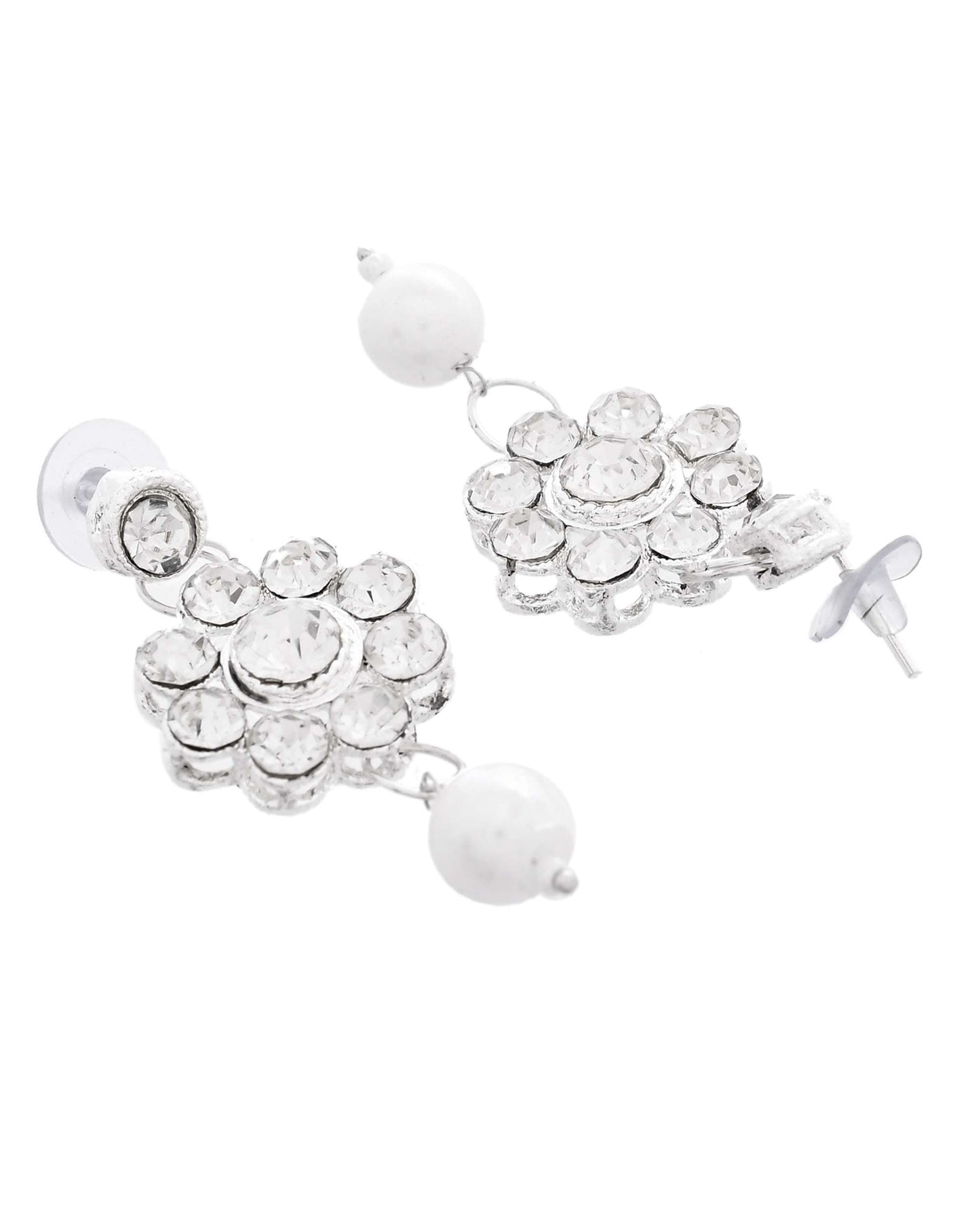 Jewels Nest Dazzling Occasion-Wear Set in Radiant Silver Finish and White Detailing - Swadesiicart