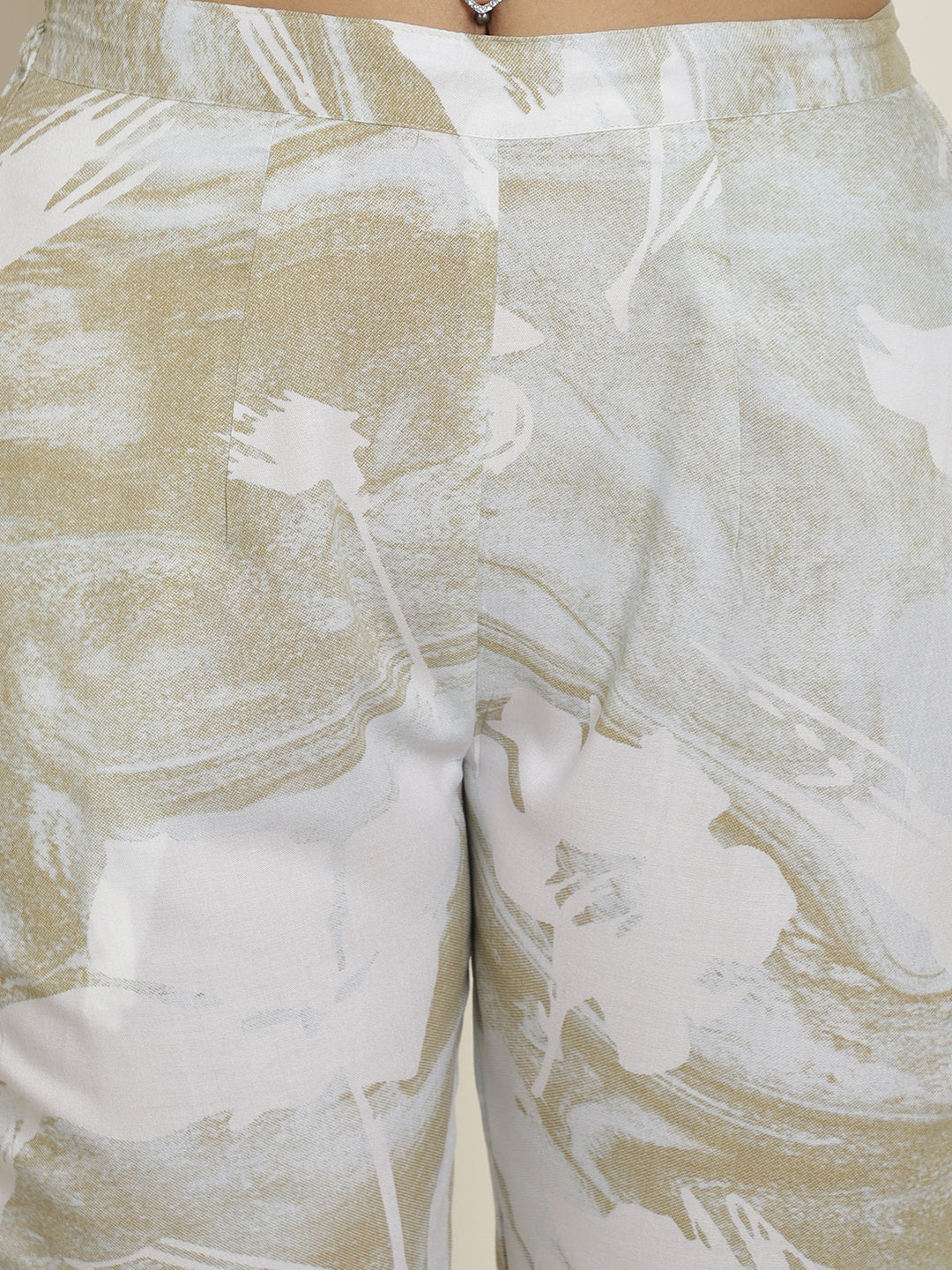 Indian Needle Women's Beige Tie Dye Printed Rayon Kaftan Tunic With Trousers - Beige - Swadesiicart