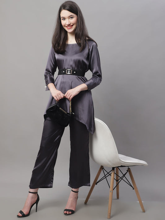 Jainish Women's stylish Co-ords with belt - JCharcoal - Swadesiicart
