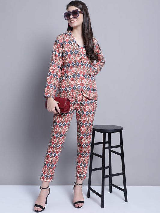 Jainish Women's WoDigital Printed Crop Top and Jacket Set - Red - Swadesiicart