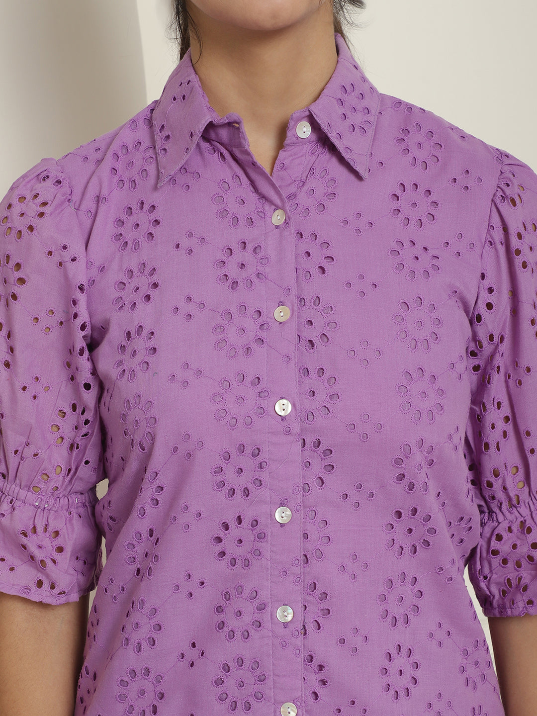Indian Needle Women's Embroidered Cotton Dress - Purple | Swadesiicart
