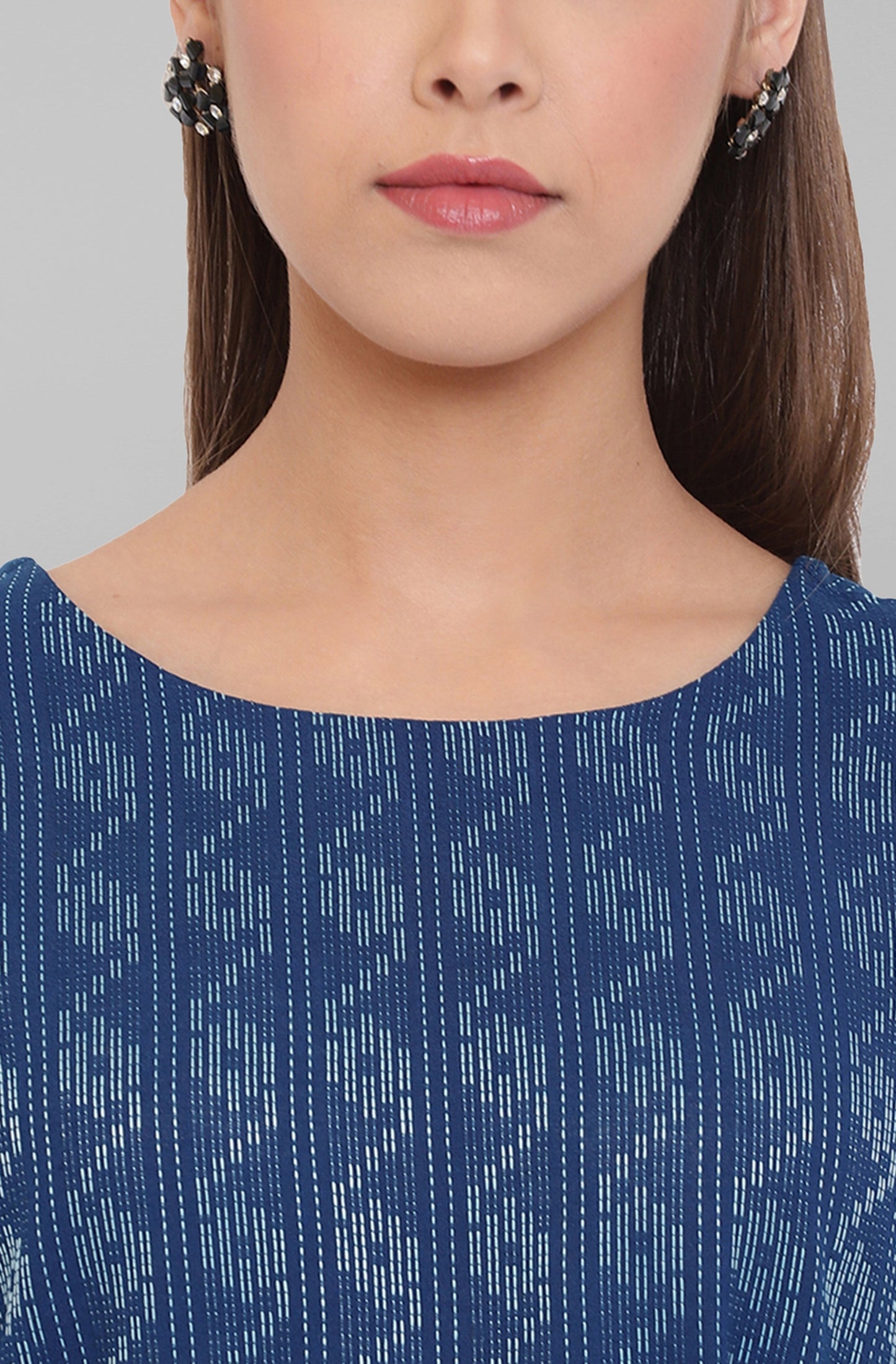 Janasya Blue Cotton Woven Design Flared Casual Dress | Swadesiicart
