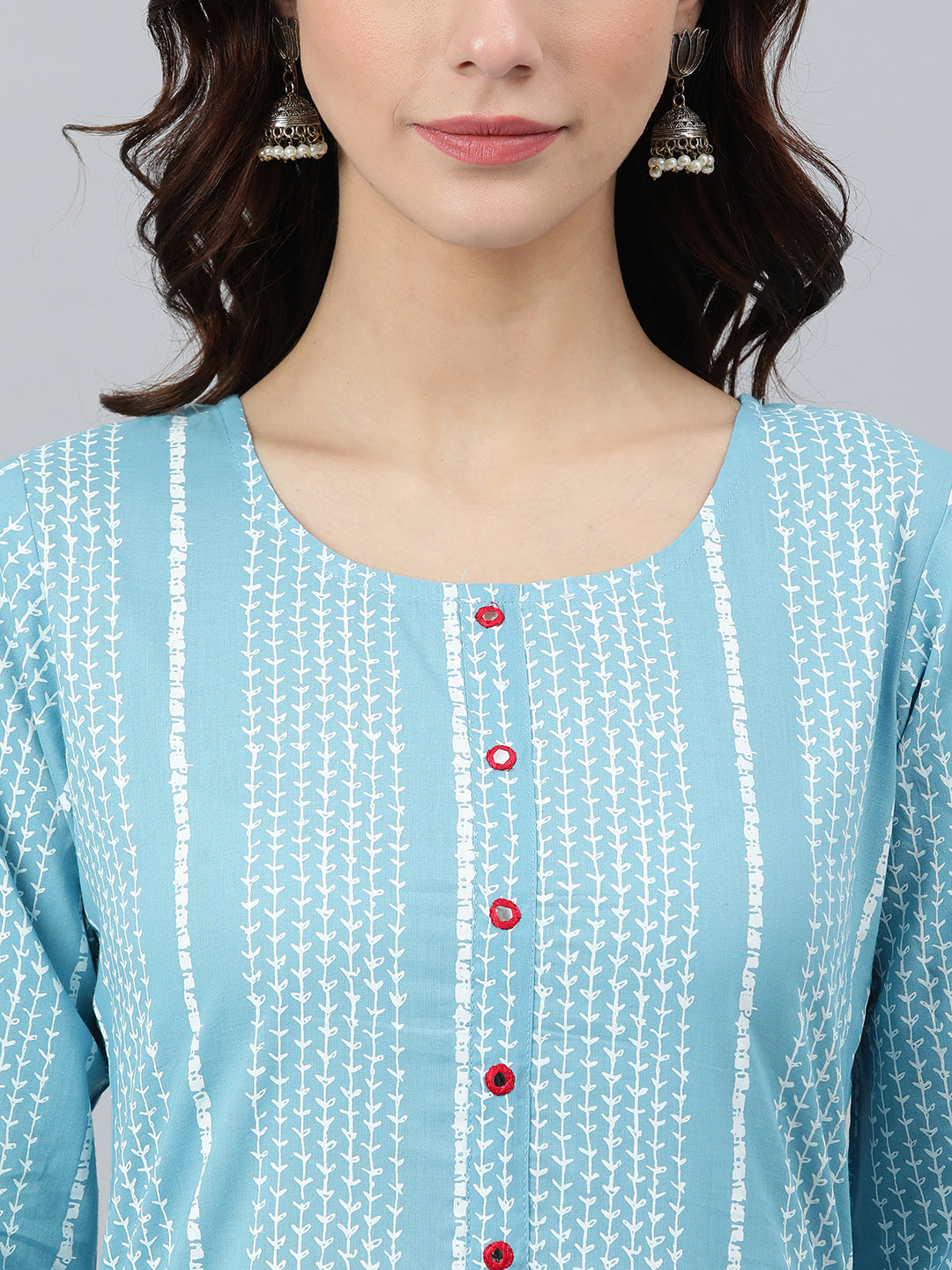 Indian Clothing Janasya Women's Blue Cotton Striped Casual Straight kurta - Swadesiicart