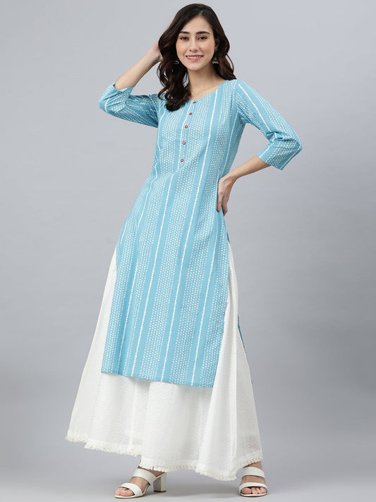 Indian Clothing Janasya Women's Blue Cotton Striped Casual Straight kurta - Swadesiicart