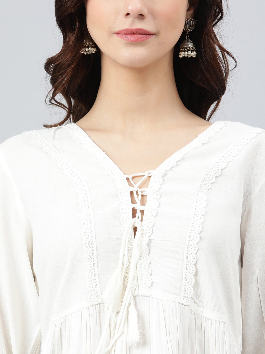 Janasya Women's White Rayon Solid Flared Top | Swadesiicart