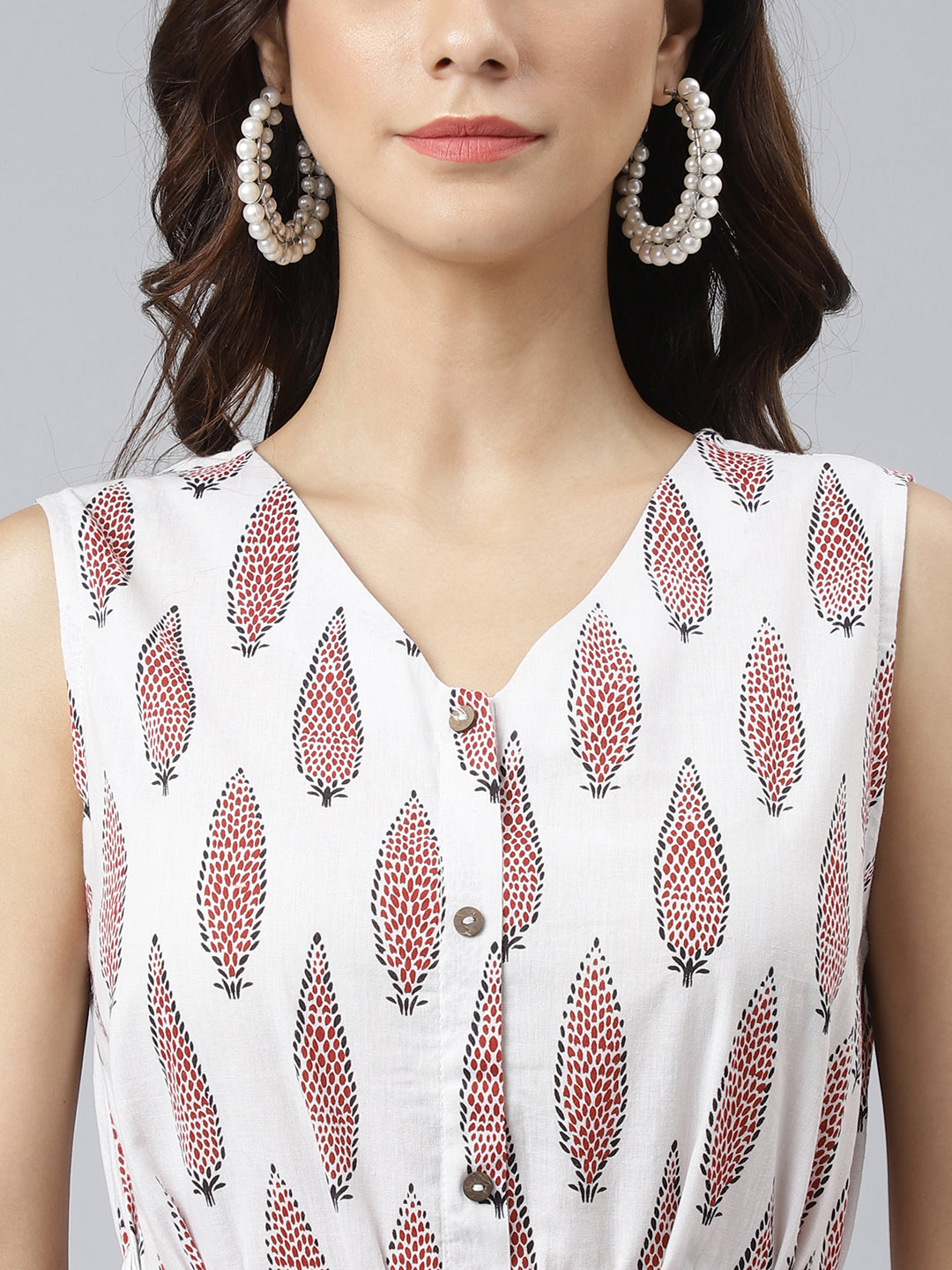 Janasya Women's White Cotton Ethnic Motifs Flared Western Dress | Swadesiicart