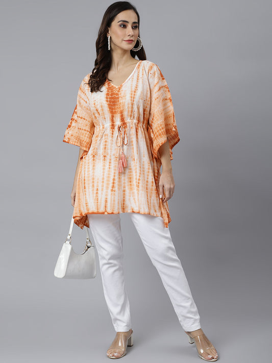 Janasya Women's Rust Cotton Tie dye Kaftan Kaftan Tunic | Swadesiicart