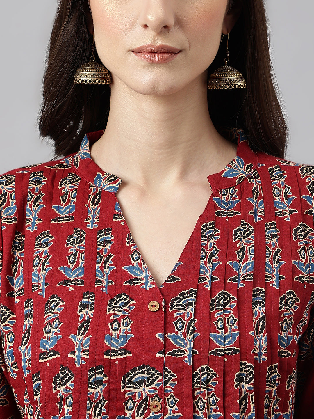 Janasya Women's Maroon Cotton Floral Printed Casual Flared Kurta - Swadesiicart