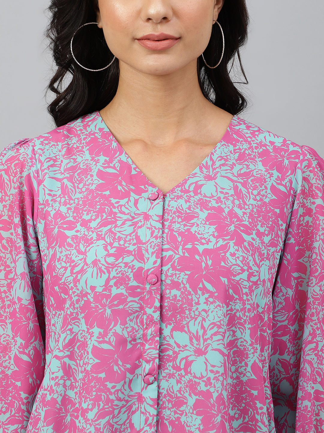 Janasya Women's Pink Georgette Floral Printed A-line Western Dress | Swadesiicart