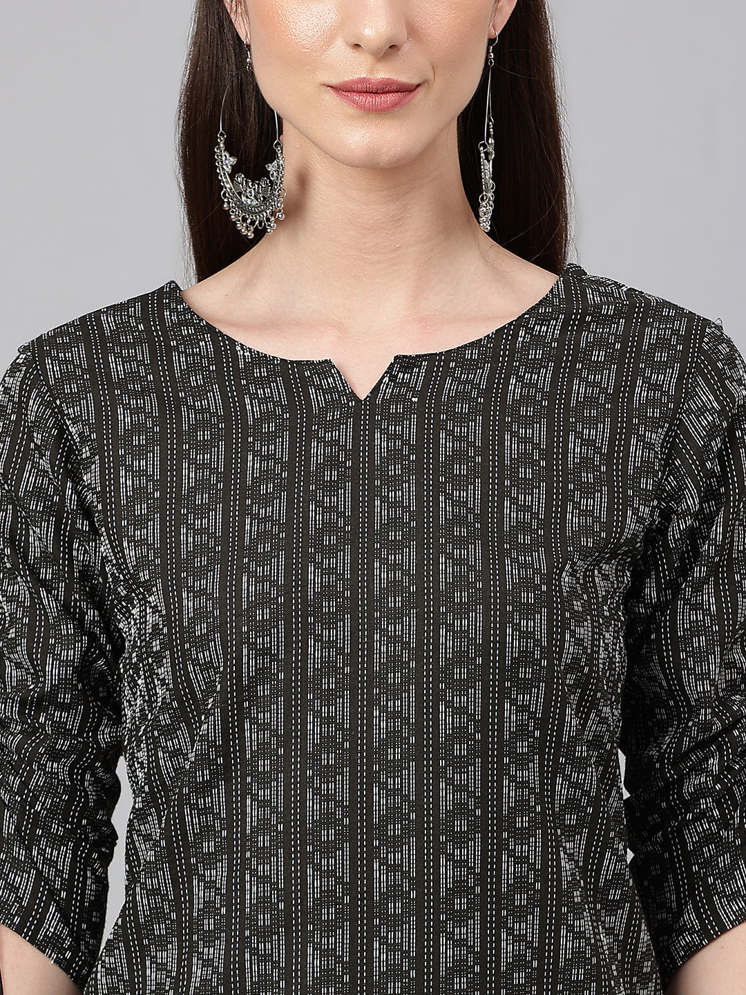 Janasya Women's Black Cotton Woven Design Casual Straight Kurta | Swadesiicart