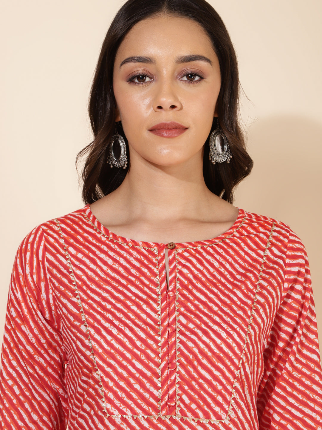 Janasya Red Cotton Striped Casual Kurta | Swadesiicart