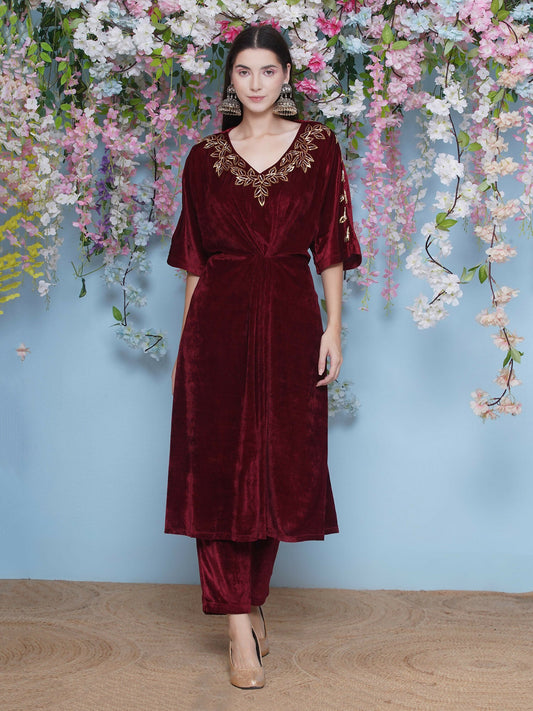 Joban Fashion Maroon Hand Embellished Coord Set - Swadesiicart