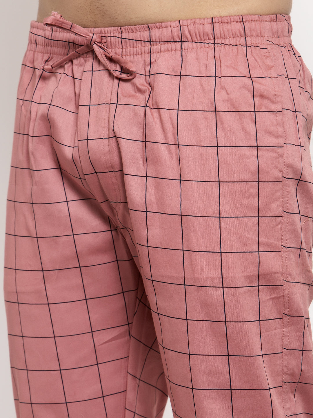 Jainish Men's Peach Checked Cotton Track Pants ( JOG 012Peach ) - Swadesiicart
