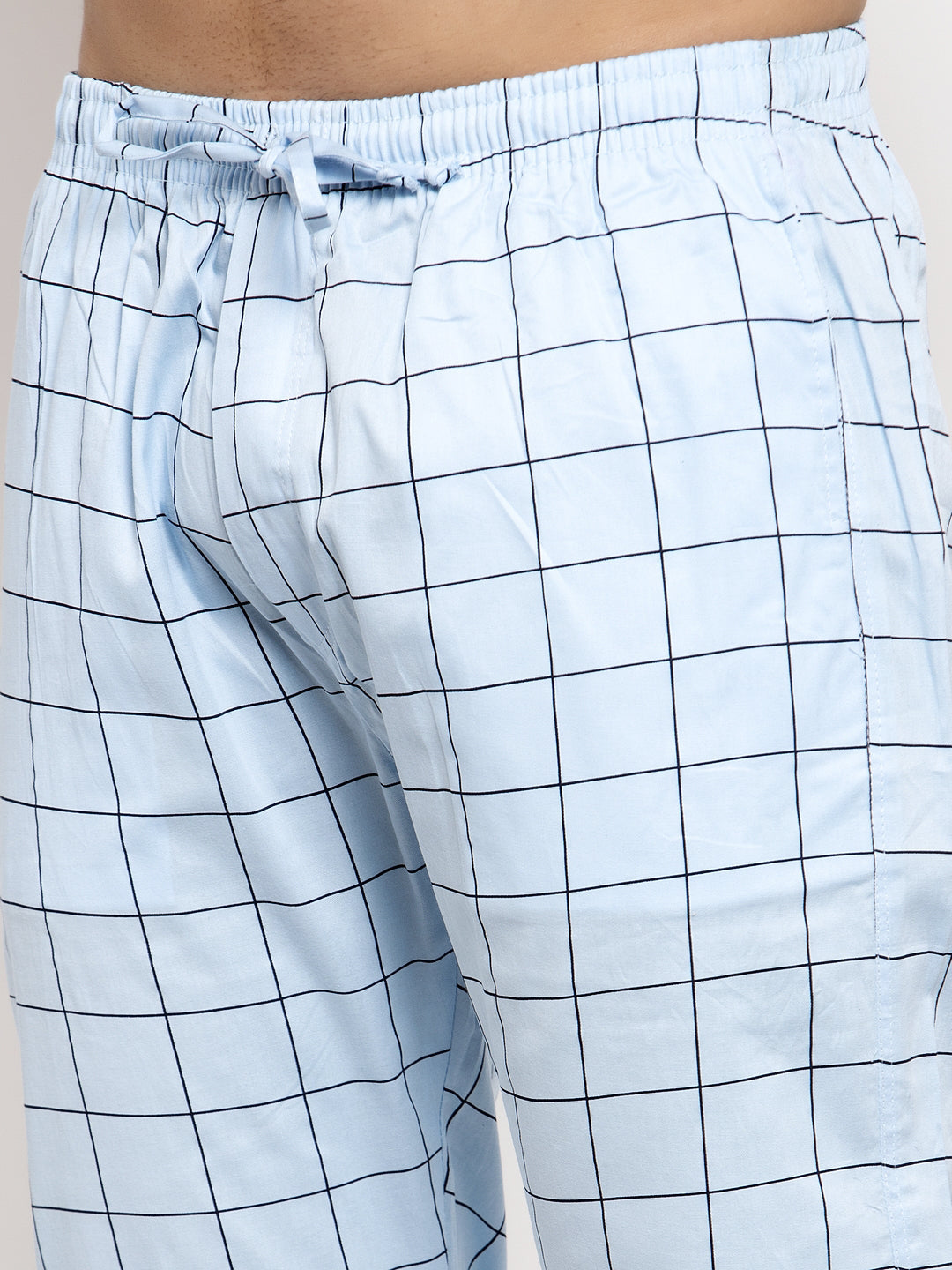 Jainish Men's Blue Checked Cotton Track Pants ( JOG 012Sky ) - Swadesiicart