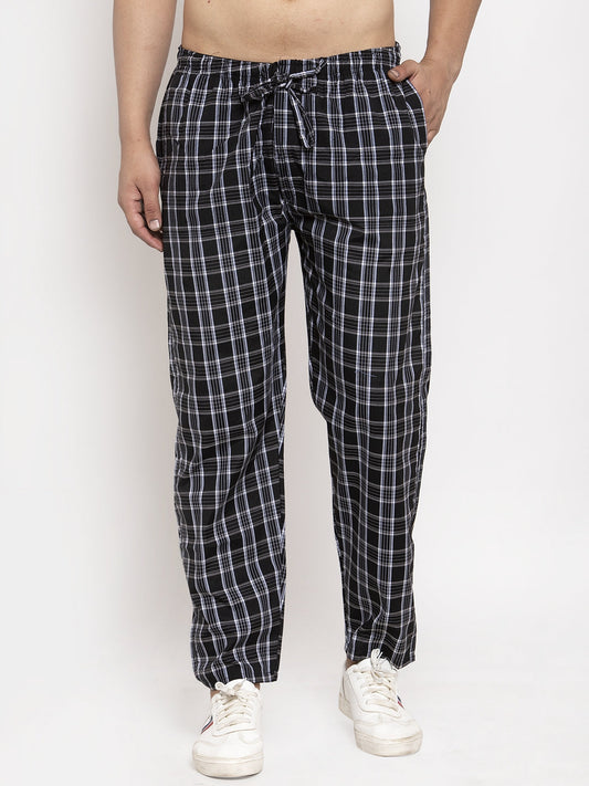 Jainish Men's Black Checked Cotton Track Pants ( JOG 013Black ) - Swadesiicart