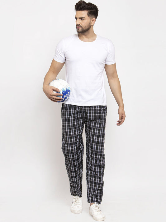 Jainish Men's Black Checked Cotton Track Pants ( JOG 013Black ) - Swadesiicart