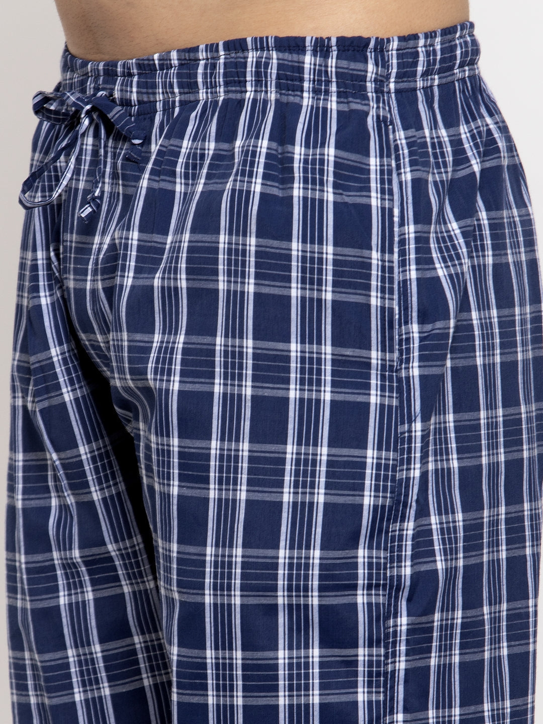 Jainish Men's Blue Checked Cotton Track Pants ( JOG 013Blue ) - Swadesiicart